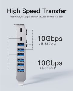 Inateck PCIe Kart USB 3.2 G2, 2 USB C, 6 USB A Ports 16 Gbps 2