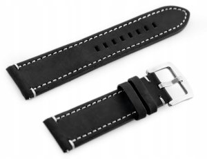 Pacific Pasek skórzany do zegarka W72 - czarny/biała 22mm 2