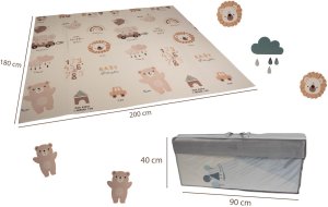 Dwustronna składana kolorowa edukacyjna piankowa mata dziecięca XXL 180x200 cm - misie i słoniki 3