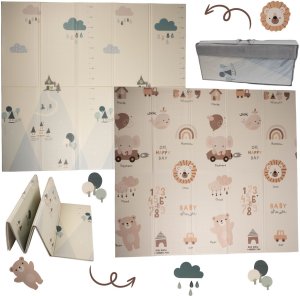 Dwustronna składana kolorowa edukacyjna piankowa mata dziecięca XXL 180x200 cm - misie i słoniki 8