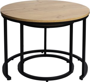 Nowoczesne stoliki kawowe okrągłe zestaw 2w1 loft industrial ława stół stolik dąb antyczny jasny 4