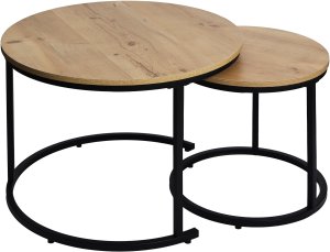 Nowoczesne stoliki kawowe okrągłe zestaw 2w1 loft industrial ława stół stolik dąb antyczny jasny 5