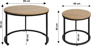 Nowoczesne stoliki kawowe okrągłe zestaw 2w1 loft industrial ława stół stolik dąb antyczny jasny 9