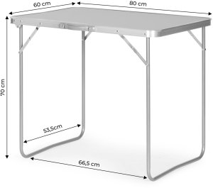 Stolik turystyczny stół składany ogrodowy walizka z uchwytem do przenoszenia 80x60x70 cm srebrny 11