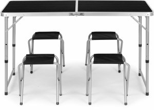 Stolik turystyczny stół składany ogrodowy walizka z uchwytem do przenoszenia i regulacją wysokości i zestawem 4 krzesełek 120x60x70 cm ciemno szary 2