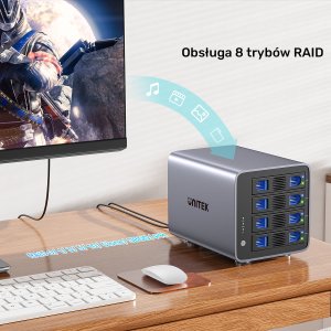 Kieszeń Unitek Obudowa RAID do dysku SATA 2.5''/3.5'' 8 trybów 80TB USB-C 20
