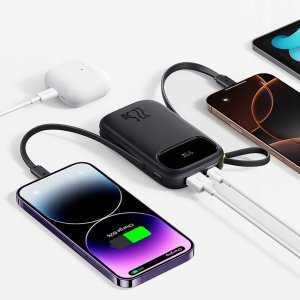 Powerbank Baseus EnerFill FC31 10000mAh 22.5W z wyświetlaczem cyfrowym i 2 wbudowanymi kablami (USB-C + Lightning) - czarny 3