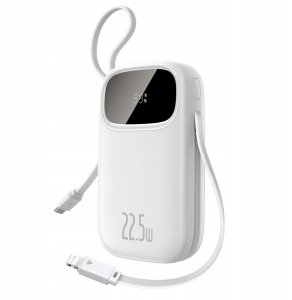 Powerbank Baseus EnerFill FC31 20000mAh 22.5W z wyświetlaczem cyfrowym i 2 wbudowanymi kablami (USB-C + Lightning) - biały 11