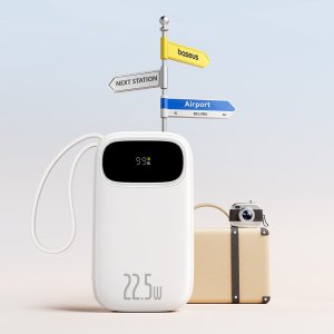 Powerbank Baseus EnerFill FC31 20000mAh 22.5W z wyświetlaczem cyfrowym i 2 wbudowanymi kablami (USB-C + Lightning) - biały 12