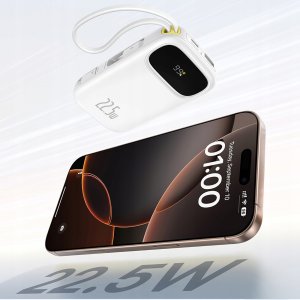 Powerbank Baseus EnerFill FC31 20000mAh 22.5W z wyświetlaczem cyfrowym i 2 wbudowanymi kablami (USB-C + Lightning) - biały 15