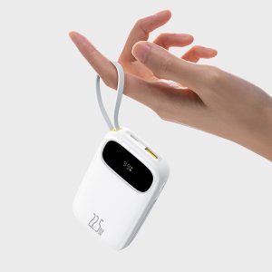 Powerbank Baseus EnerFill FC31 20000mAh 22.5W z wyświetlaczem cyfrowym i 2 wbudowanymi kablami (USB-C + Lightning) - biały 3