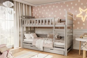 Łóżko piętrowe JULITA 200x90 szare drewniane trzyosobowe z szufladami KOCOT KIDS 6
