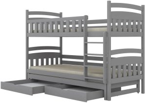 Łóżko piętrowe JULITA 180x90 szare drewniane trzyosobowe z szufladami KOCOT KIDS 2