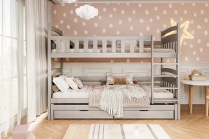 Łóżko piętrowe JULITA 180x90 szare drewniane trzyosobowe z szufladami KOCOT KIDS 7