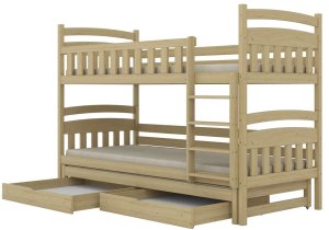Łóżko piętrowe JULITA 200x80 sosna lakierowana drewniane trzyosobowe z szufladami KOCOT KIDS 2