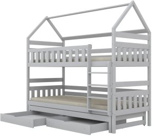 Łóżko piętrowe domek FELIKS 160x80 białe drewniane trzyosobowe z szufladami KOCOT KIDS 2