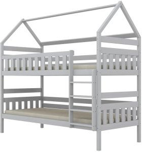 Łóżko piętrowe domek FELIKS 160x80 białe drewniane trzyosobowe z szufladami KOCOT KIDS 3