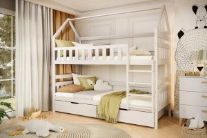 Łóżko piętrowe domek FELIKS 160x80 białe drewniane trzyosobowe z szufladami KOCOT KIDS 7