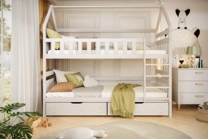 Łóżko piętrowe domek FELIKS 160x80 białe drewniane trzyosobowe z szufladami KOCOT KIDS 8