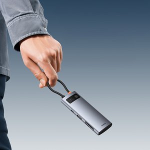 Hub USB-C Baseus Metal Gleam 7w1 HDMI 4K 60Hz / 3x USB 3.0 / USB-C PD / SD / microSD – szary 4