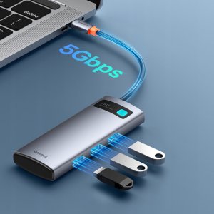 Hub USB-C Baseus Metal Gleam 7w1 HDMI 4K 60Hz / 3x USB 3.0 / USB-C PD / SD / microSD – szary 5