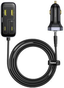 Ładowarka samochodowa Baseus BackseatPal L1 110W 3 x USB-A + 3 x USB-C z przedłużaczem 1,5 m - czarna 3