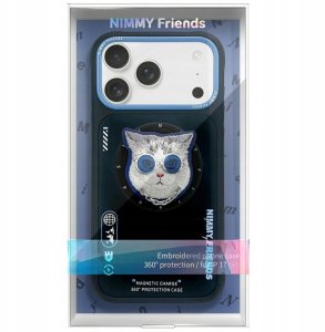 Etui Nimmy Glasses Cool Cat MagSafe do iPhone 17 Pro czarno niebieski 2