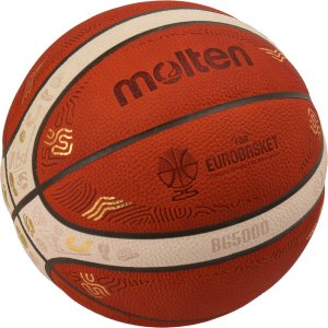 Molten B7G5000-E5Z Piłka do koszykówki EUROBASKET 2025 Oficjalna piłka meczowaOficjalna piłka meczowa FIBA EuroBasket 2025 B7G5000E5Z, skóra naturalna, certyfikat FIBA Approved, turniejowy design. Do gry indoor, rozmiar 7. 4