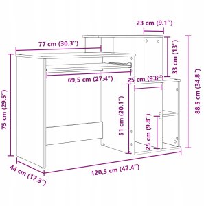 Biurko vidaXL Szare 120.5 cm x 44 cm 11