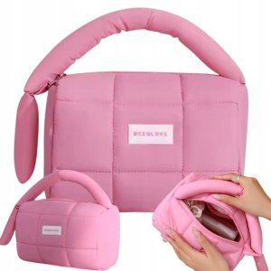 ECARLA Kosmetyczka damska pikowana kuferek różowa KS140R 18,5 x 12,5 x 13 cm 5