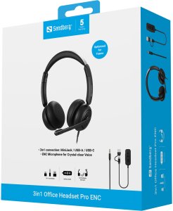 Słuchawki Sandberg 126-54 słuchawki/zestaw słuchawkowy Przewodowa Opaska na głowę Biuro/centrum telefoniczne USB Type-C / USB Type-A Czarny 10