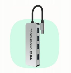 Adapter Basic HUB Greencell USB-C 4in1 (4×USB-A 3.0) – szybki transfer do 5 Gb/s, aluminiowa obudowa 3