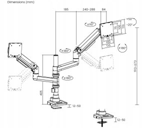 UCHWYT BIURKOWY DO MONITORA, NA SPRĘŻYNIE GAZOWEJ BRATECK-LDT69-C024P BRATECK 6