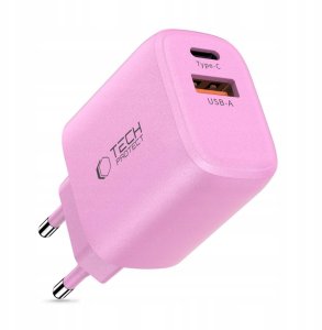 Ładowarka sieciowa Tech-Protect NCA30 USB-A, USB-C Network Charger PD 30W / QC3.0 Baby Pink 2