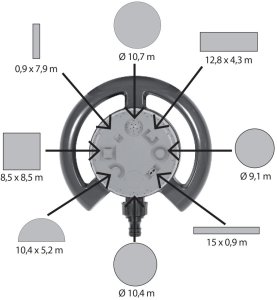 Zraszacz ogrodowy RIBIMEX, o obszarze zraszania Ø 10,7 m 2