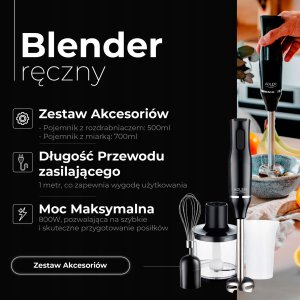 Blender Adler Blender ręczny-|Zestaw | Pojemnik 500ml | Pojemnik z miarką: 700ml 4