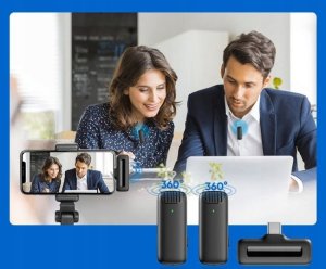 2X MIKROFON KRAWATOWY BEZPRZEWODOWY USB-C + ETUI 3