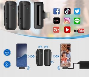 2X MIKROFON KRAWATOWY BEZPRZEWODOWY USB-C + ETUI 6