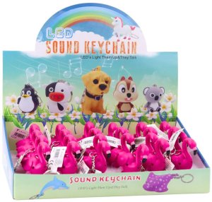 Brelok Do Kluczy Plecaka Flaming LED Dźwięki Różowy 3