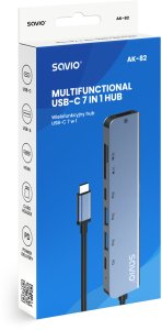 HUB USB Savio AK-82 1x SD 1x USB-C 1x USB-C PD 1x microSD 1x HDMI  + 2x USB-A 2.0 3.1 Gen1 (85366990) 3