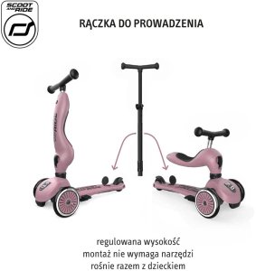 Zestaw: Scoot and Ride HK1 Push and Go 2w1 jeździk i hulajnoga dla dzieci 1-5 lat, kolor: Wildberry + kask rozm. XXS-S + ochraniacze ROSE XXS 17