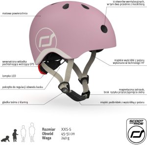 Zestaw: Scoot and Ride HK1 Push and Go 2w1 jeździk i hulajnoga dla dzieci 1-5 lat, kolor: Wildberry + kask rozm. XXS-S + ochraniacze ROSE XXS 33