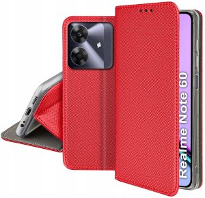 krainaGSM Etui z klapką do Realme Note 60 Zamykane Czerwone Futerał + Szkło 9H 6