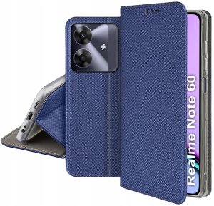 krainaGSM Etui z klapką do Realme Note 60 Zamykane Granatowe Futerał + Szkło 9H 5