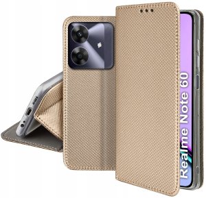 krainaGSM Etui z klapką do Realme Note 60 Zamykane Złote Futerał + Szkło 9H 6
