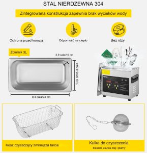 Myjka Ultradźwiękowa Przenośna 120W 3L 4