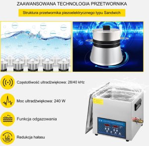 Myjka Ultradźwiękowa Przenośna 10L 240 W 2