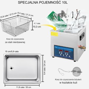 Myjka Ultradźwiękowa Przenośna 10L 240 W 5