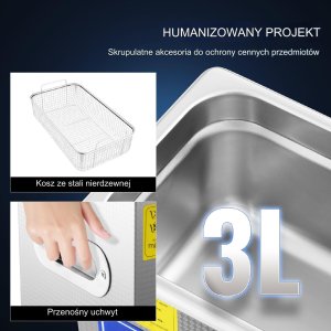 Myjka Ultradźwiękowa Przenośna Sterylizator + Timer 3L 120 W 3