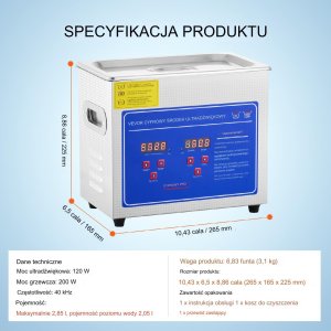 Myjka Ultradźwiękowa Przenośna Sterylizator + Timer 3L 120 W 6